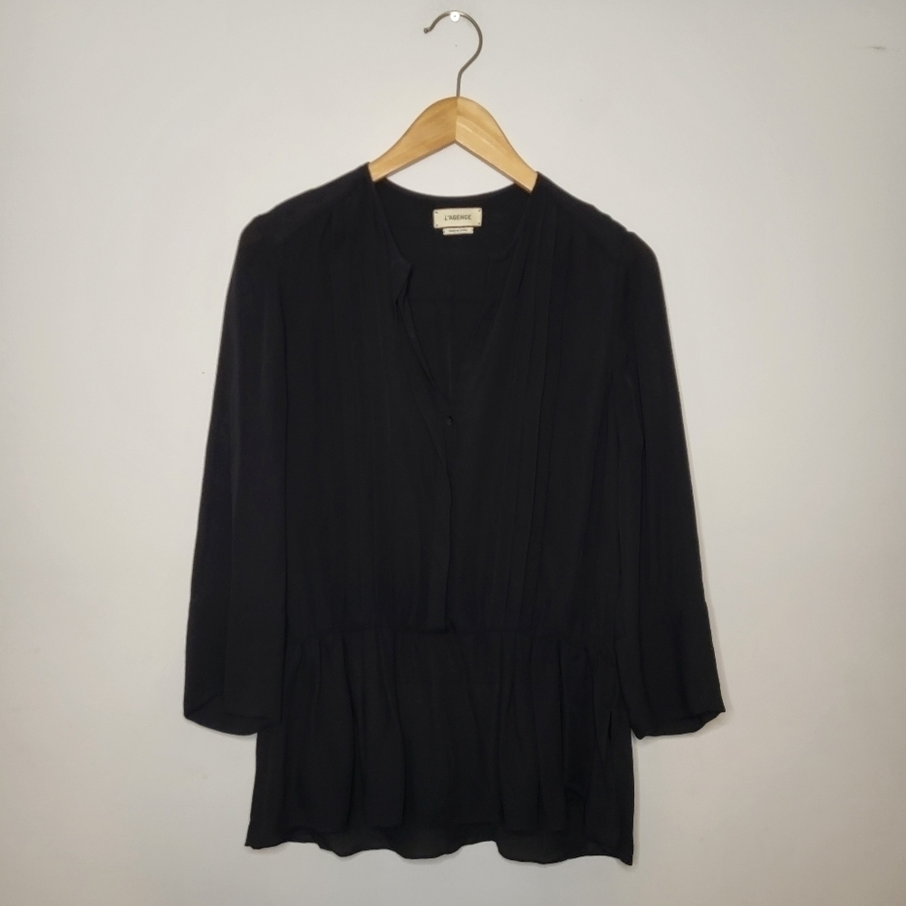 L'AGENCE Black 100% Silk Top Size Medium